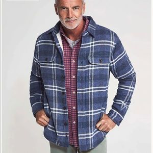 Faherty Sherpa Lined Blue Plaid CPO Shirt Jacket Large